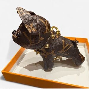 Louis Vuitton Brown Dog Key Chain with Gold Accents